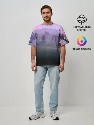 Мужская футболка оверсайз / forest at sunset