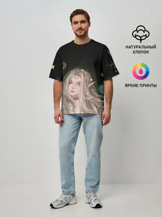 Мужская футболка оверсайз / Эльфийка и звезды