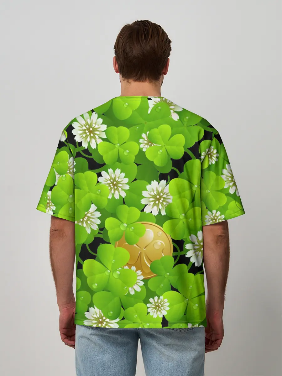 Мужская футболка оверсайз / Ирландский Клевер и Монетка