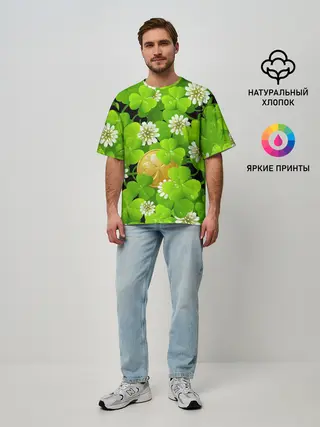 Мужская футболка оверсайз / Ирландский Клевер и Монетка