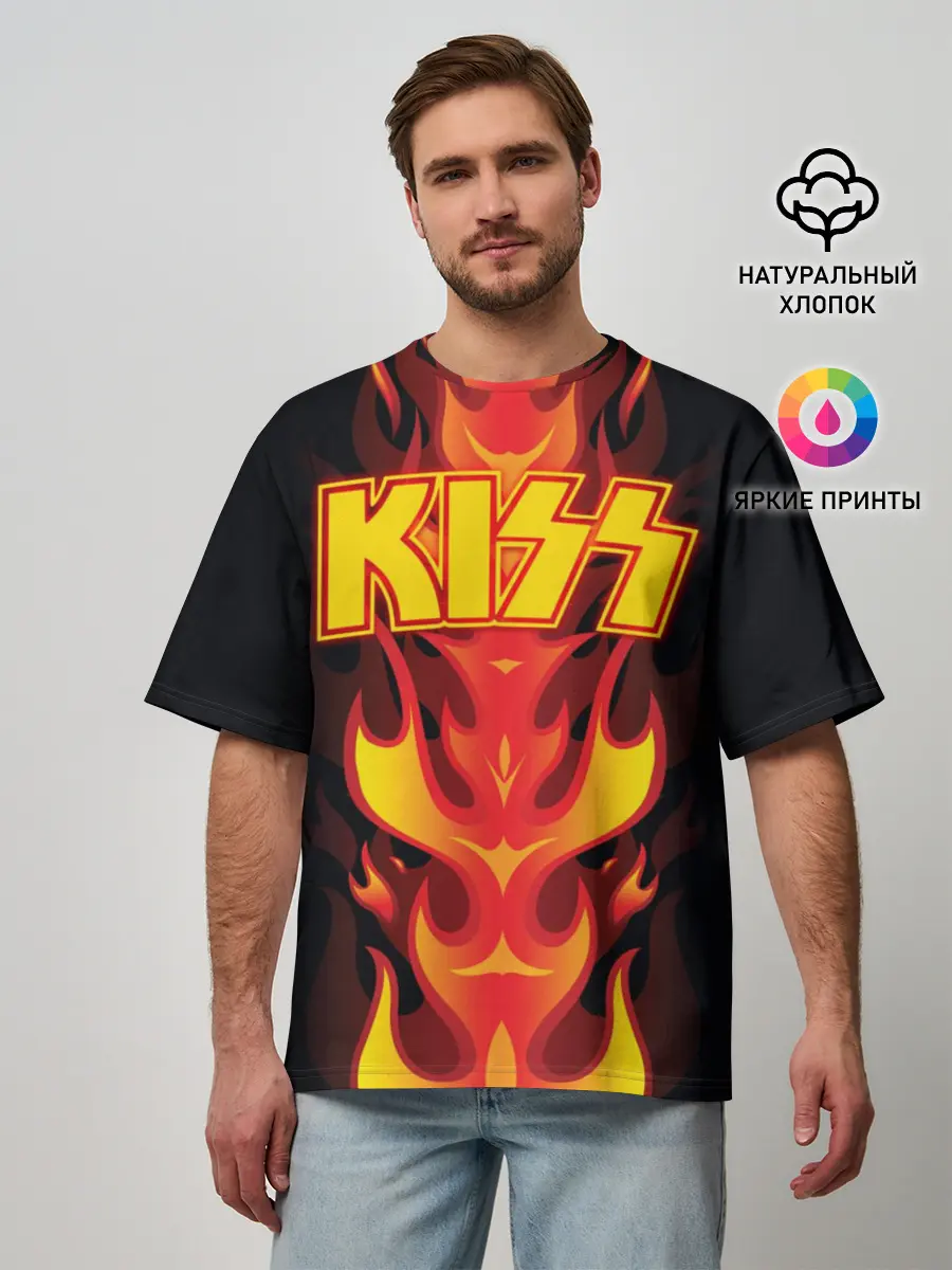 Мужская футболка оверсайз / Kiss