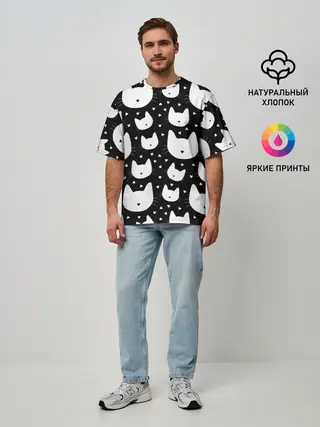 Мужская футболка оверсайз / Love Cats Pattern