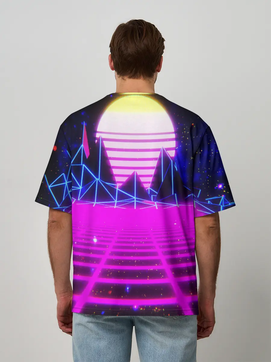 Мужская футболка оверсайз / Ретро Стиль неон