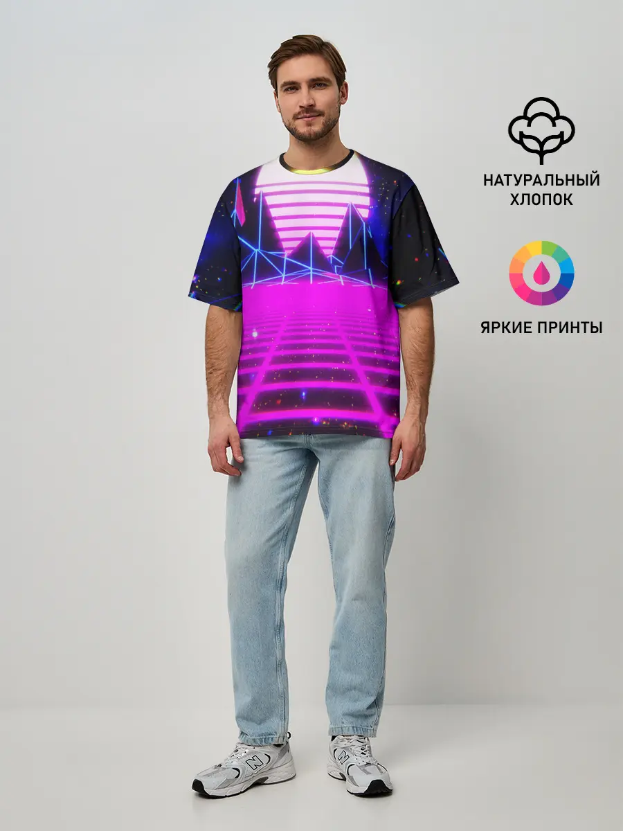 Мужская футболка оверсайз / Ретро Стиль неон