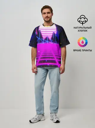 Мужская футболка оверсайз / Ретро Стиль неон