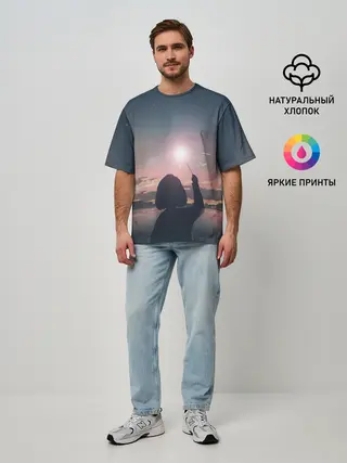 Мужская футболка оверсайз / девушка свечение волшебство