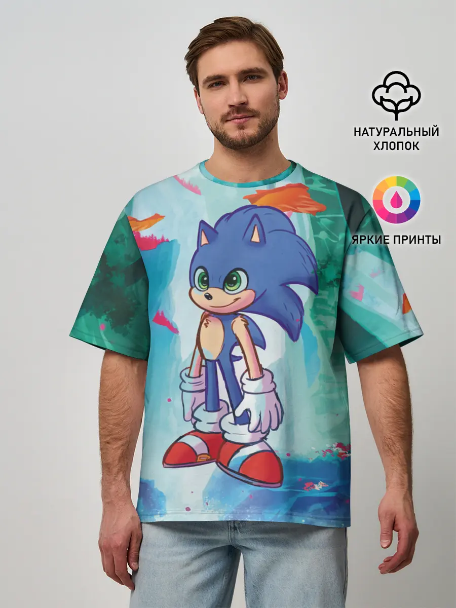 Мужская футболка оверсайз / Ежик Соник