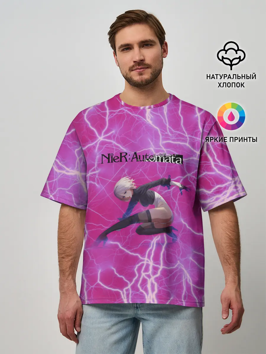 Мужская футболка оверсайз / YoRHa Light | Nier Automata