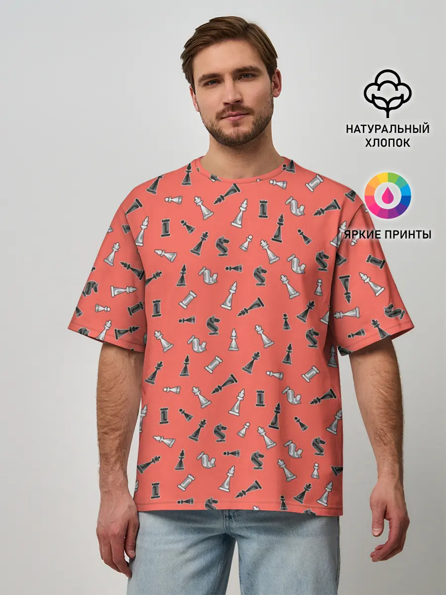 Мужская футболка оверсайз / Шахматы паттерн