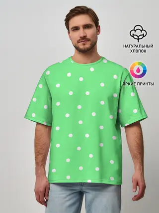 Мужская футболка оверсайз / Горошек на зеленом