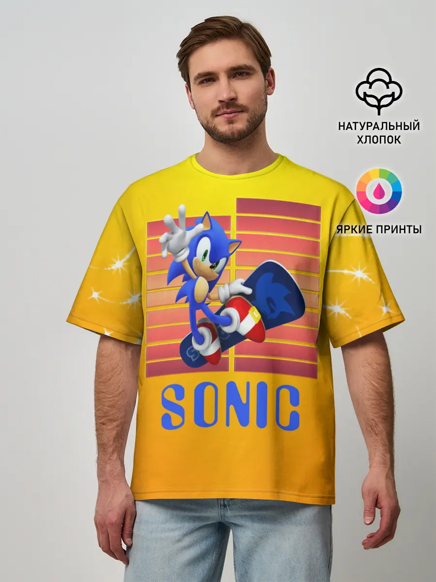 Мужская футболка оверсайз / Sonic - Соник