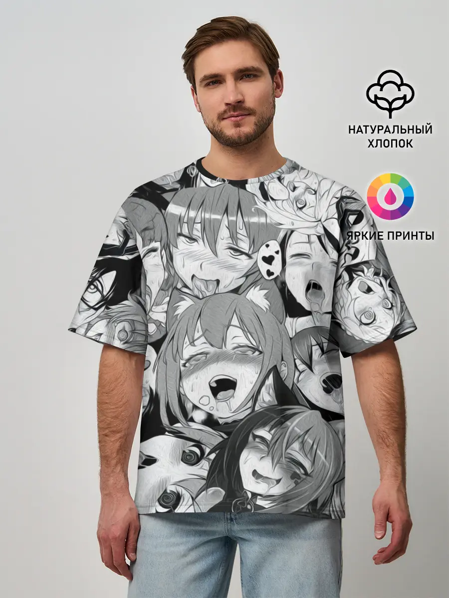 Мужская футболка оверсайз / AHEGAO monochrome