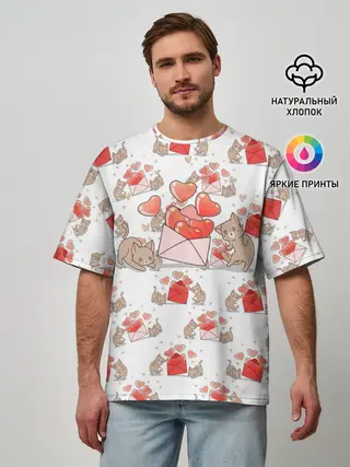 Мужская футболка оверсайз / Котики