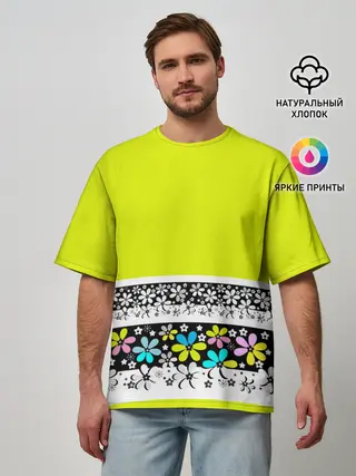 Мужская футболка оверсайз / Яркий цветочный узор