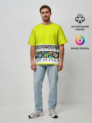 Мужская футболка оверсайз / Яркий цветочный узор