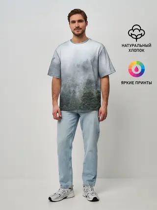 Мужская футболка оверсайз / Туманный лес