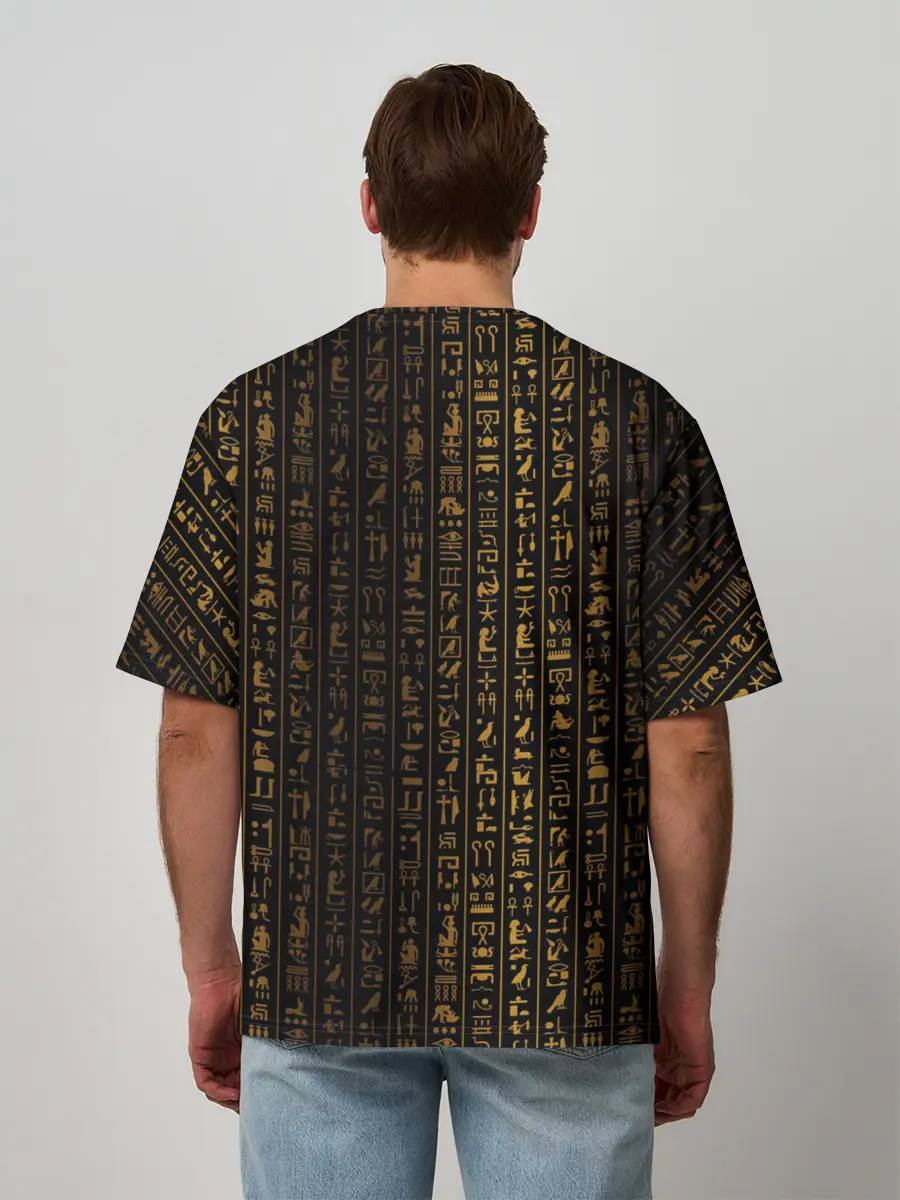 Мужская футболка оверсайз / ЕГИПЕТСКИЕ ИЕРОГЛИФЫ ЗОЛОТОМ