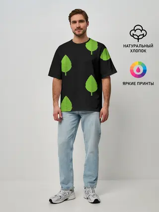 Мужская футболка оверсайз / Птица и листочек