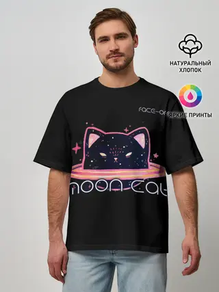 Мужская футболка оверсайз / Face Off- Moon cat