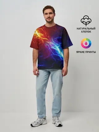 Мужская футболка оверсайз / БИТВА МОЛНИЙ / BATTLE FLASH