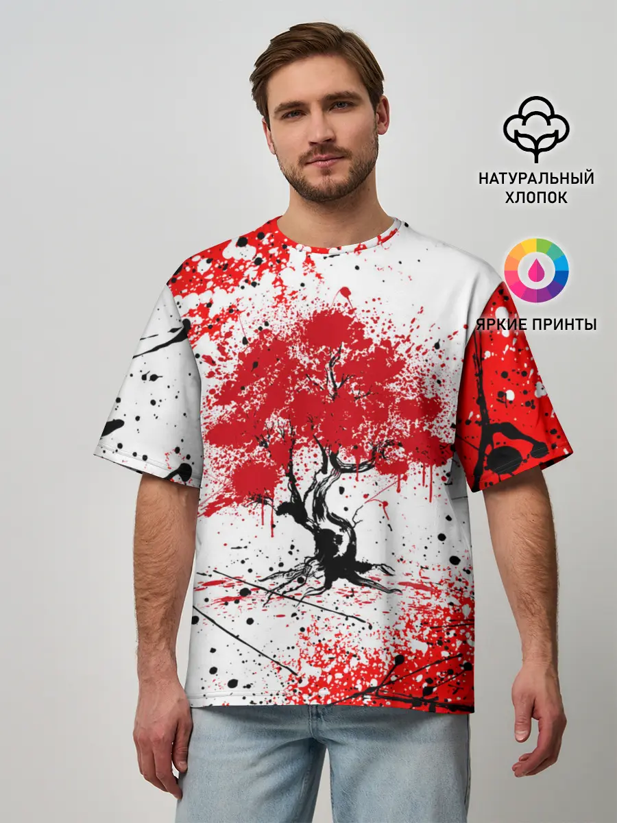 Мужская футболка оверсайз / САКУРА | SAKURA | ВИШНЯ