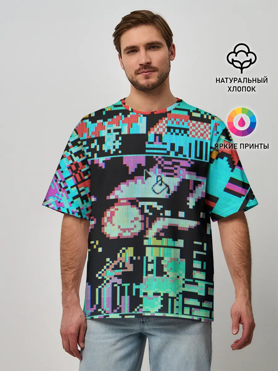 Мужская футболка оверсайз / ГЛИТЧ / GLITCH ЗАСТАВКА