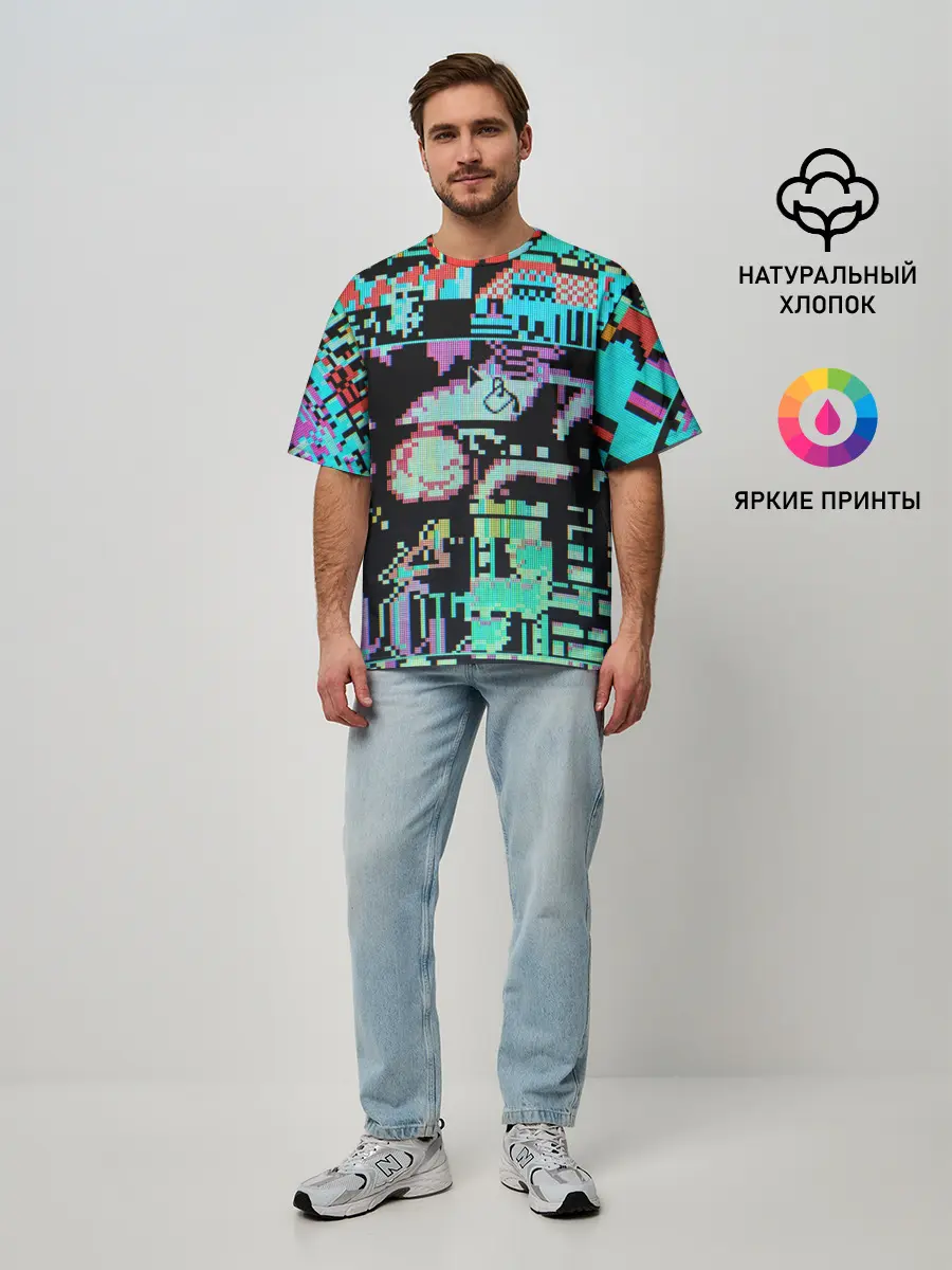 Мужская футболка оверсайз / ГЛИТЧ / GLITCH ЗАСТАВКА