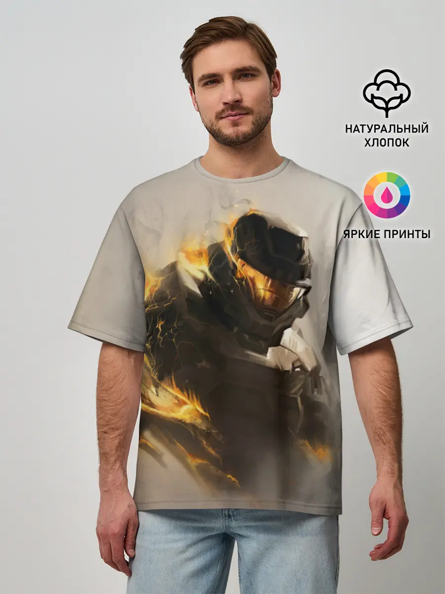 Мужская футболка оверсайз / Spartan in hell | Halo