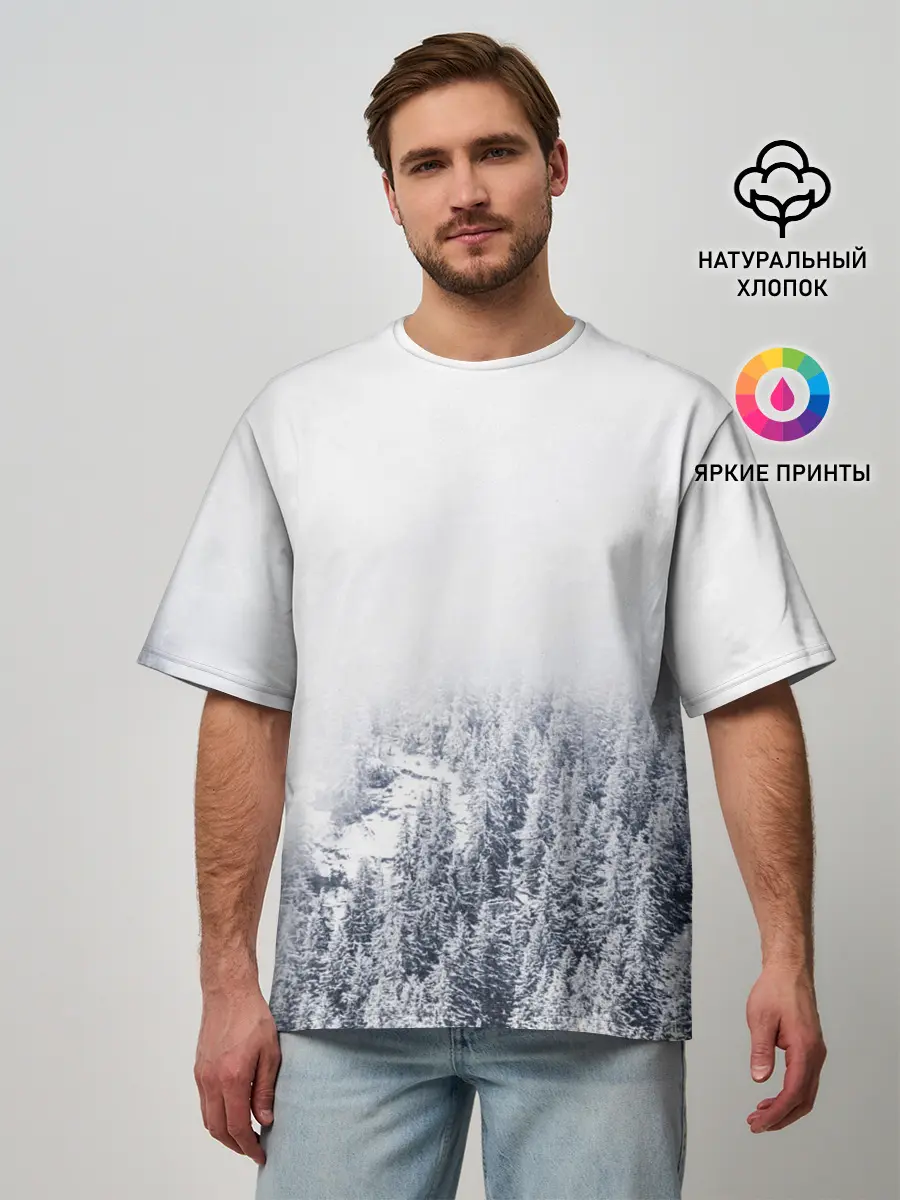 Мужская футболка оверсайз / зимний лес