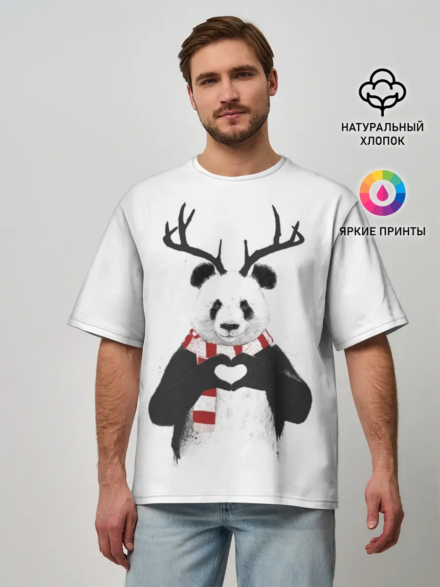 Мужская футболка оверсайз / Новогодний Панда