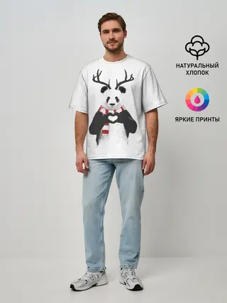 Мужская футболка оверсайз / Новогодний Панда