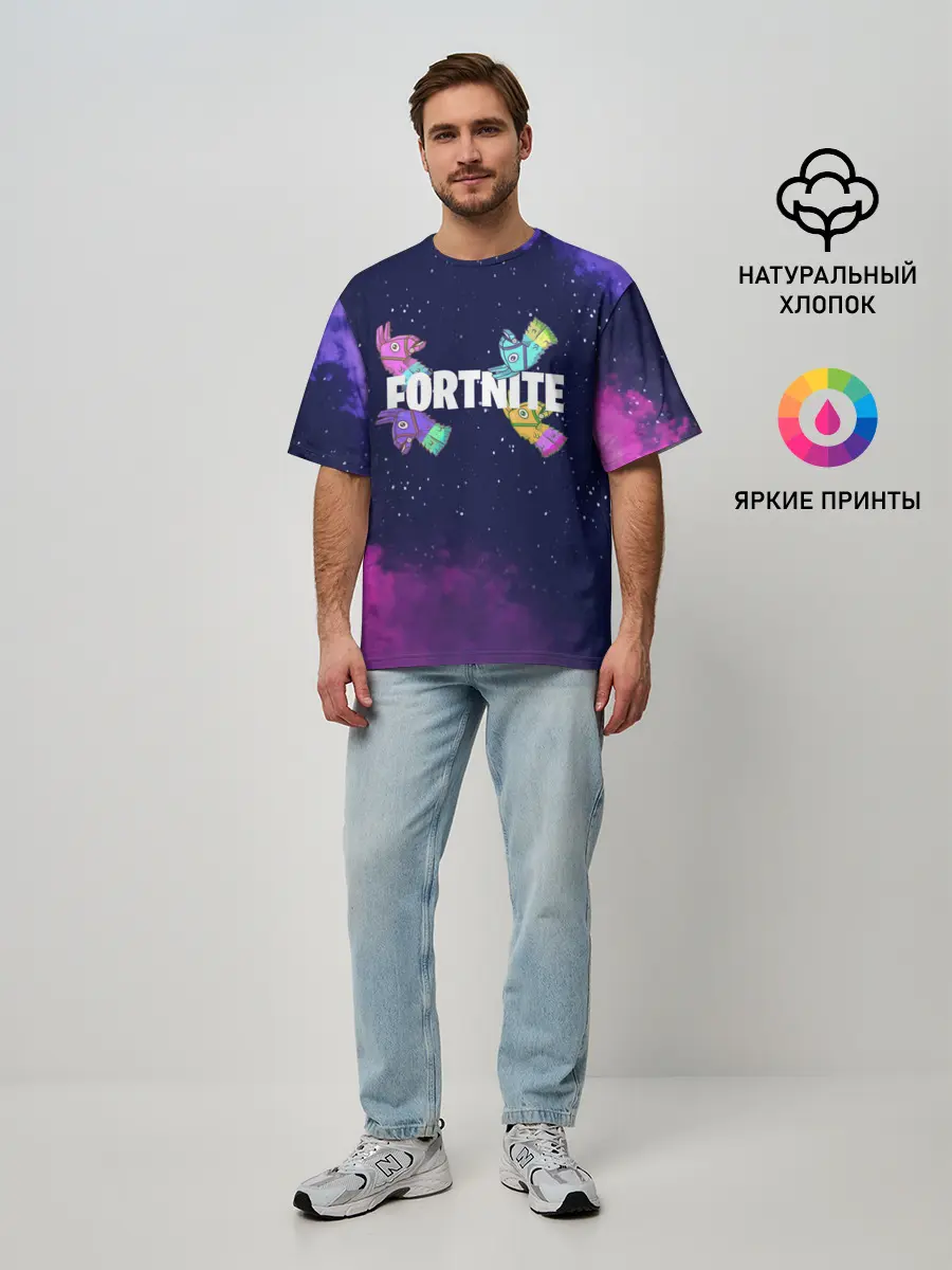 Мужская футболка оверсайз / Ламы фортнайт в космосе