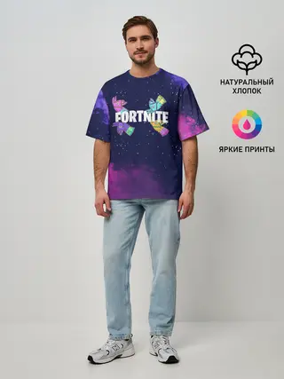Мужская футболка оверсайз / Ламы фортнайт в космосе
