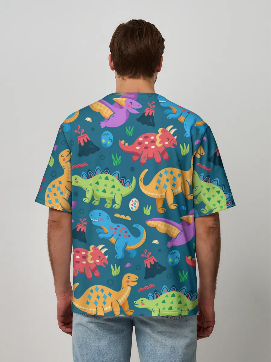 Мужская футболка оверсайз / Арт с динозаврами