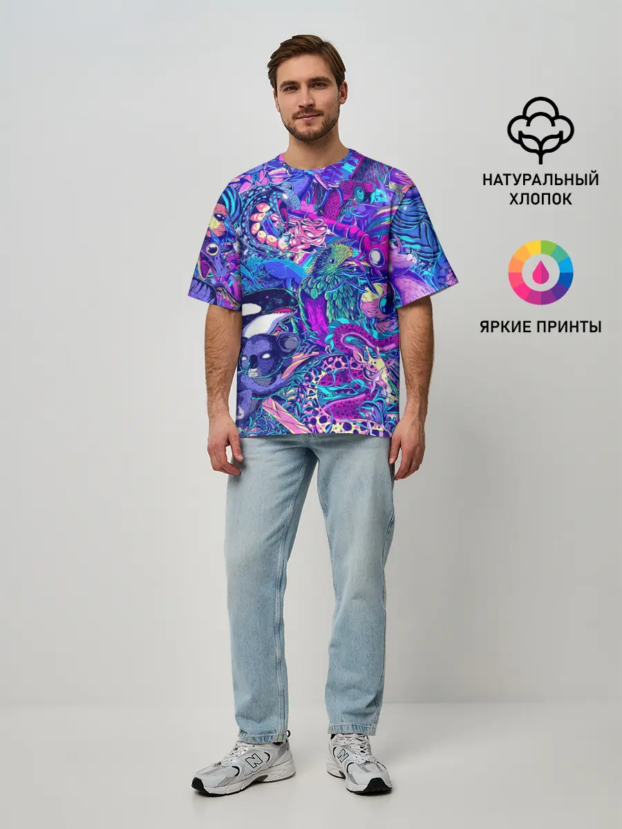 Мужская футболка оверсайз / Неоновые Звери