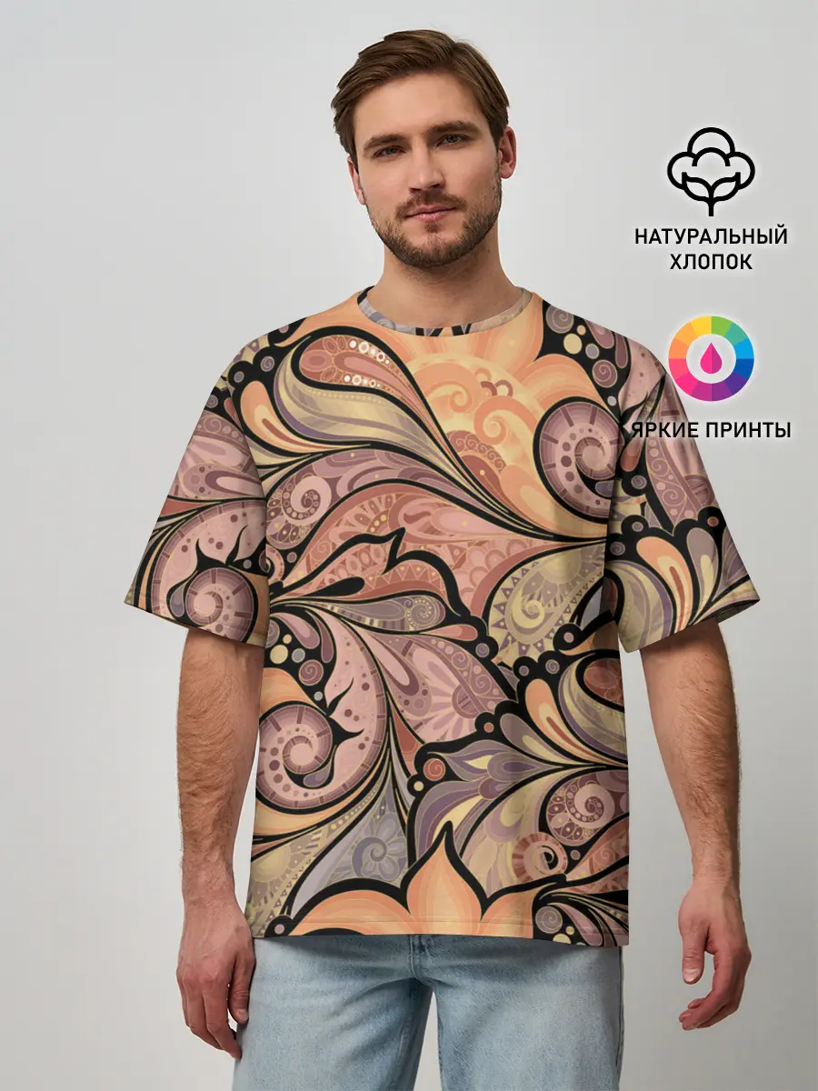 Мужская футболка оверсайз / дудл узоры