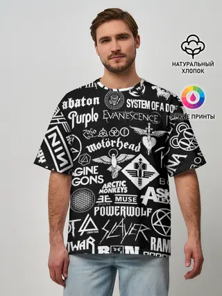 Мужская футболка оверсайз / ЛОГОТИПЫ РОК ГРУПП