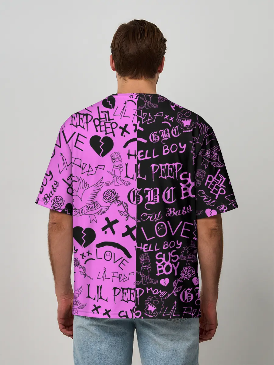 Мужская футболка оверсайз / LIL PEEP LOGOBOMBING BLACK PINK