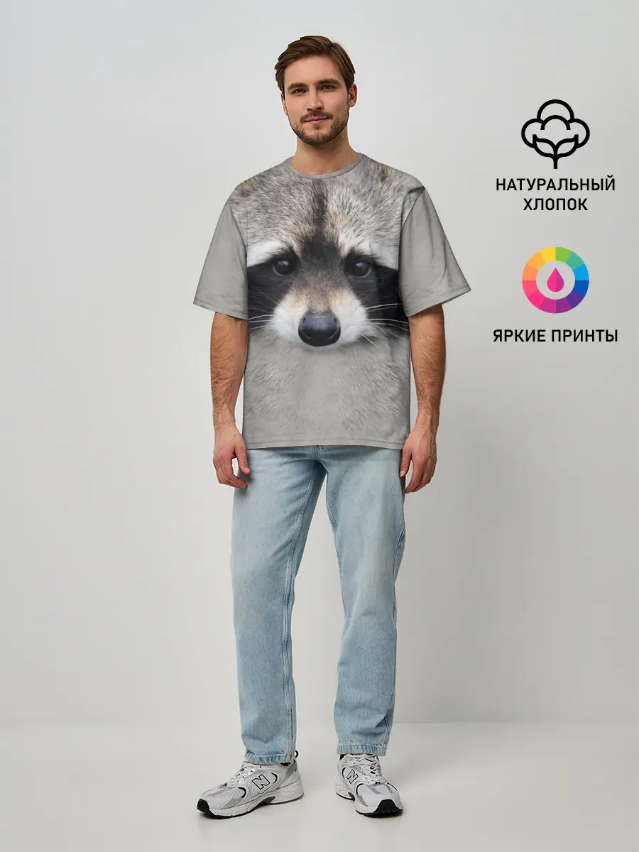 Мужская футболка оверсайз / Енот