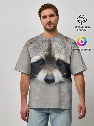 Мужская футболка оверсайз / Енот