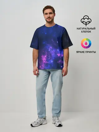 Мужская футболка оверсайз / Неоновый космос