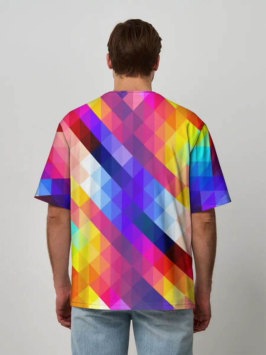 Мужская футболка оверсайз / Пиксельная радуга