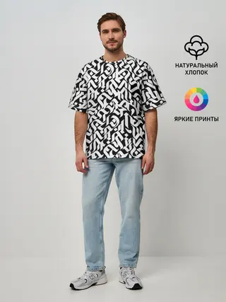 Мужская футболка оверсайз / Шрифт на чёрном