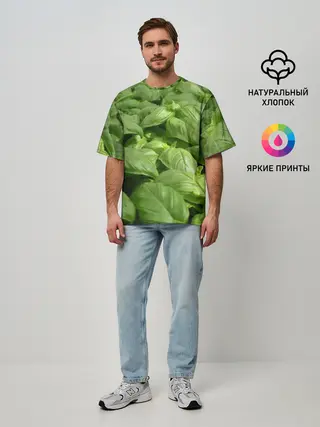 Мужская футболка оверсайз / Неоновый базилик