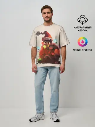 Мужская футболка оверсайз / Новогодний кот