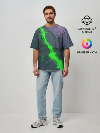 Мужская футболка оверсайз / ЗЕЛЕНЫЙ РАЗЛОМ | 3Д РАЗЛОМ
