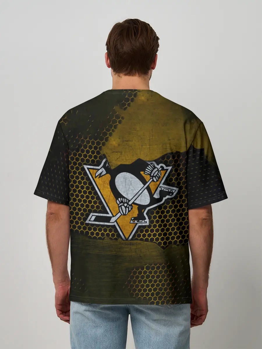 Мужская футболка оверсайз / Pittsburgh Penguins на спине