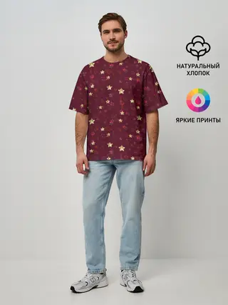 Мужская футболка оверсайз / Россыпи золотых звезд