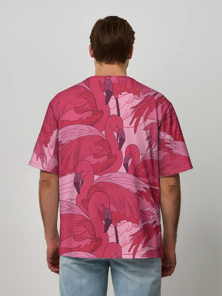Мужская футболка оверсайз / розовые фламинго
