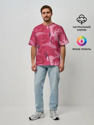 Мужская футболка оверсайз / розовые фламинго